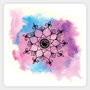 Purple Blue Snowflake Mandala Hand Drawn and Hand Painted Sticker